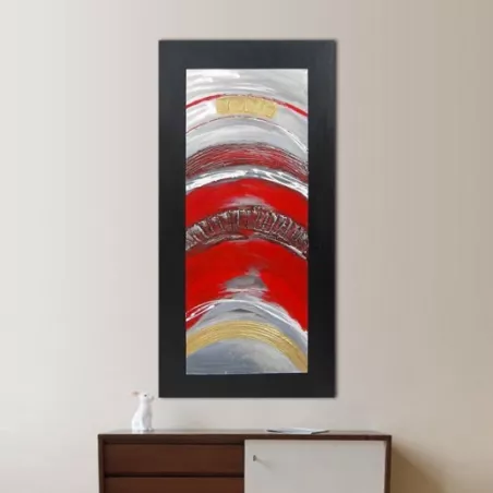 Pittura rossa astratta e metallo, 120 x 60 x 4 cm