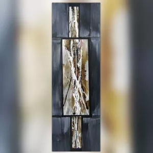 Composizione astratta in grigio topo e metallo, 40 x 120cm