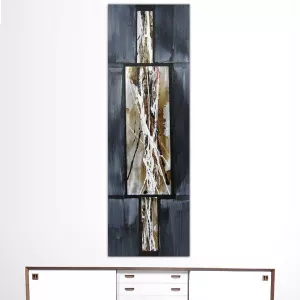 Composizione astratta in grigio topo e metallo, 40 x 120cm