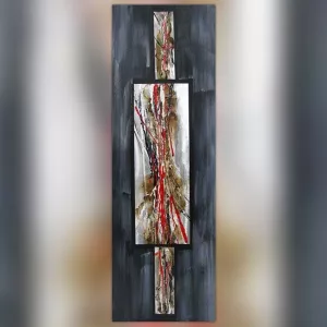 Pittura astratta in rosso e ardesia, 40 x 120 cm