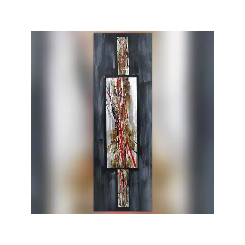 Pittura astratta in rosso e ardesia, 40 x 120 cm
