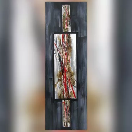 Pittura astratta in rosso e ardesia, 40 x 120 cm