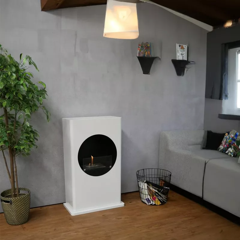 Stufa a etanolo da pavimento bianca e nera Colore Bianco