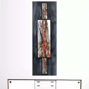 Pittura astratta in rosso e ardesia, 40 x 120 cm