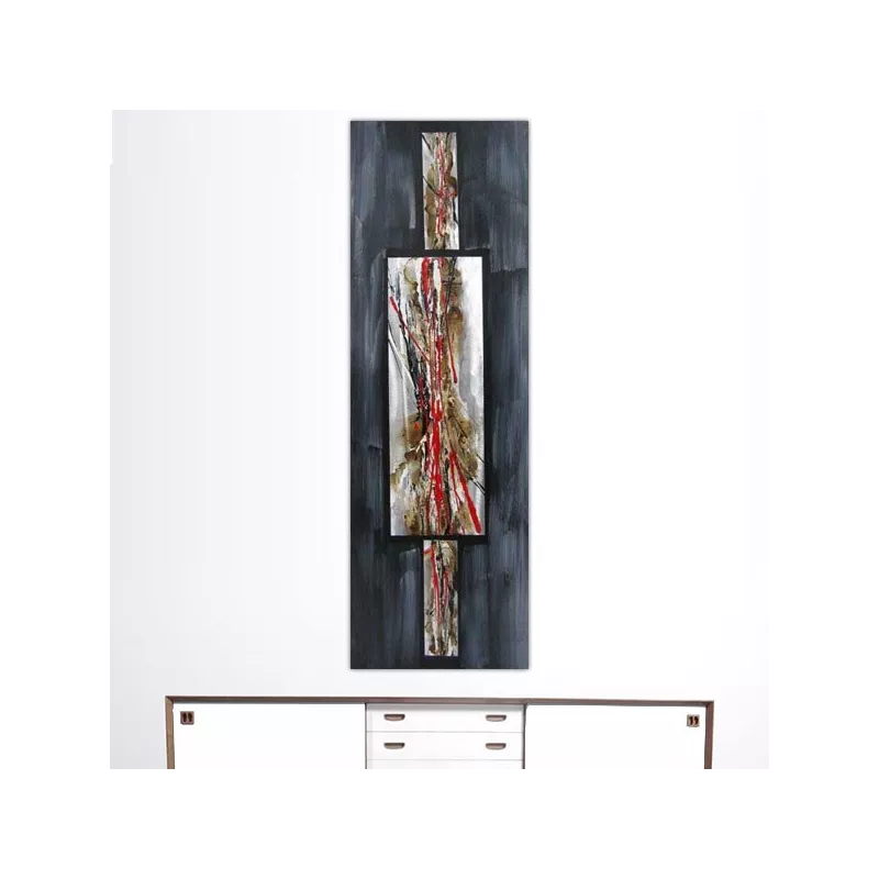 Pittura astratta in rosso e ardesia, 40 x 120 cm