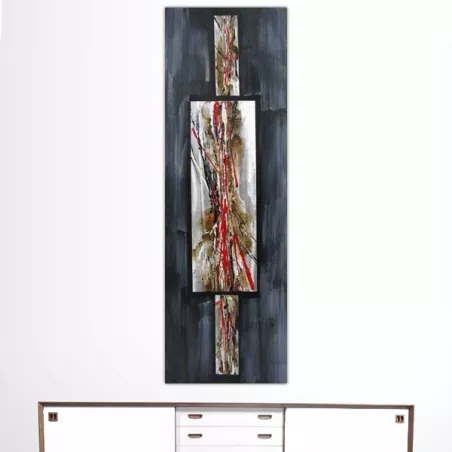 Pittura astratta in rosso e ardesia, 40 x 120 cm