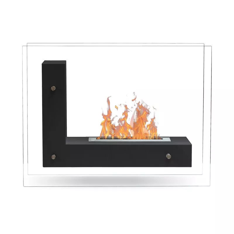 LunaCaminetto a etanolo, camino a pavimento 3kW Colore Nero Bruciatore 2.4L / 4,5kW