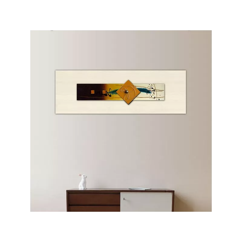 Pittura astratta gialla e collage di vetro