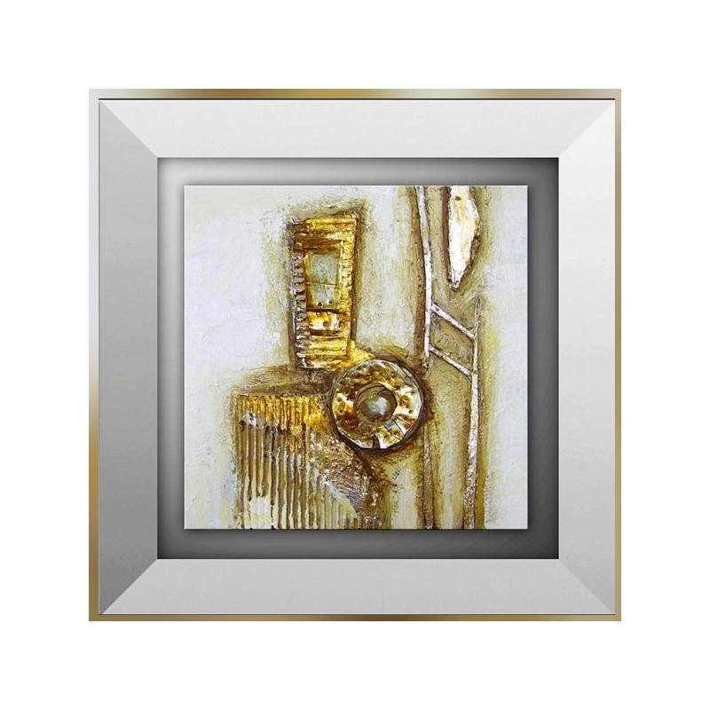 Pittura astratta in oro e cartone, 45 x 45 cm
