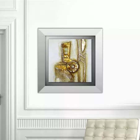 Pittura astratta in oro e cartone, 45 x 45 cm