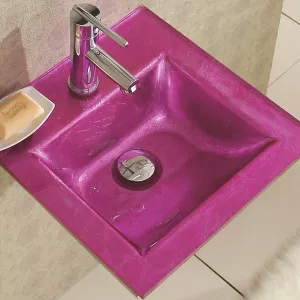 Set da bagno Bubble e lavabo in vetro rosa