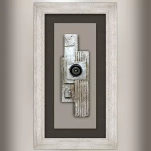 Pittura di design, collage su legno e conchiglia oculare 70x40cm