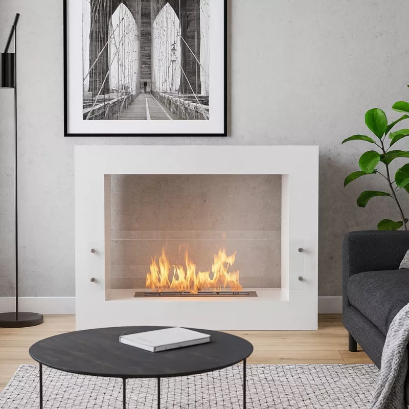 Boston Design del caminetto a etanolo a pavimento Colore Bianco Bruciatore 3L/6,5kW