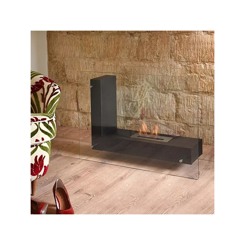 LunaCaminetto a etanolo, camino a pavimento 3kW Colore Nero Bruciatore 1.5L/2,7kW