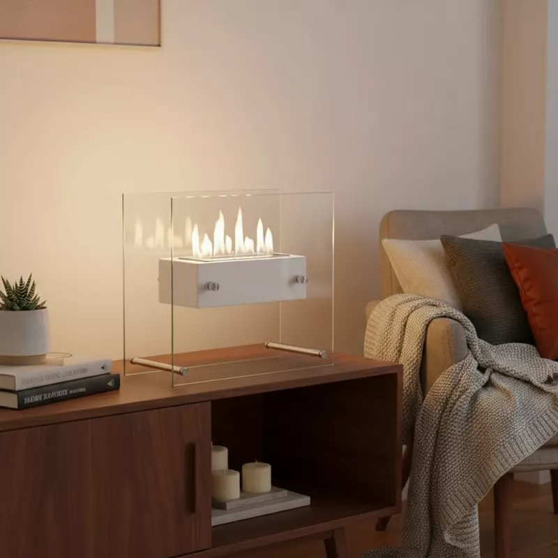 Caminetto Zen a etanolo smaltato a pavimento: Wikao Colore Bianco