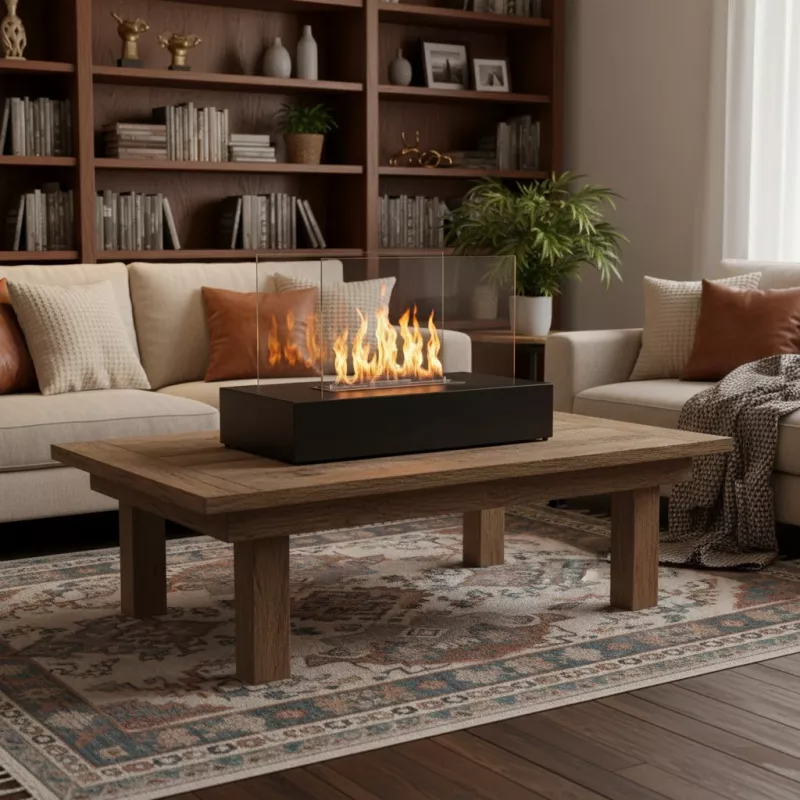 Caminetto a etanolo da pavimento Lena, 80x40x45cm Colore Nero