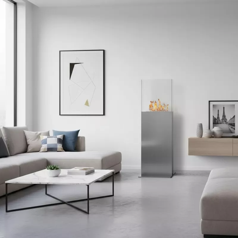 Caminetto a etanolo a torre, 45 x 45 x 135 cm Colore Acciaio inox spazzolato