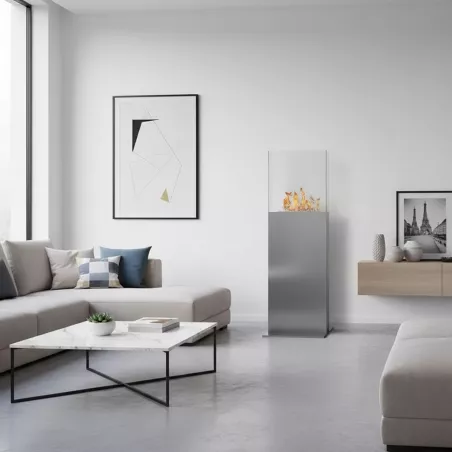 Caminetto a etanolo a torre, 45 x 45 x 135 cm Colore Acciaio inox spazzolato