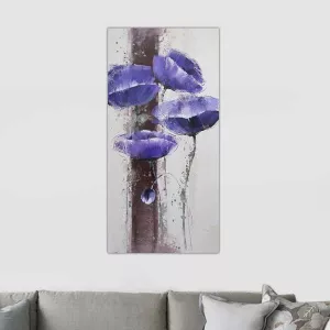 Pittura floreale blu, anemone 60 x 120 cm