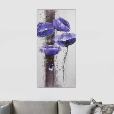 Pittura floreale blu, anemone 60 x 120 cm
